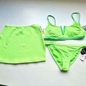 NWT Salt and cove, Junior lime green ribbed V-wire bralette and bottom  Along wi